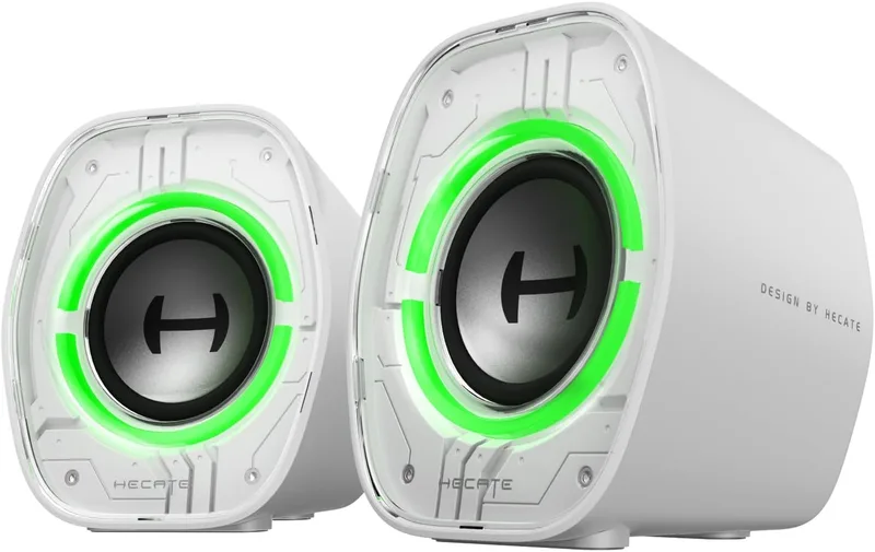Edifier ▫️ G1000 II Altifalantes de secretária para jogos, driver de gama completa de 2,5" e graves melhorados, Bluetooth 5.4 com USB-C/AUX, 9 modos de iluminação RGB dinâmica (branco)