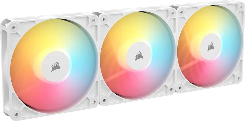 Corsair ▫️ Ventilador RS120-R ARGB 120mm PWM Reverse Flow ARGB - Conexões ARGB de +5V, 8 LEDs RGB, Alta Pressão, Daisy Chain, Rolamento Magnético, Zero RPM, 3-Pack - Branco