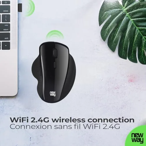 NEWWAY ▫️ NM255 - Rato sem fios WiFi de 2,4 GHz com recetor USB ergonómico - 4000 DPI - Silencioso, com redução de ruído de 95% - 6 botões - para PC, computador portátil, Mac e Linux (Preto) 2
