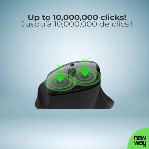 NEWWAY ▫️ NM255 - Rato sem fios WiFi de 2,4 GHz com recetor USB ergonómico - 4000 DPI - Silencioso, com redução de ruído de 95% - 6 botões - para PC, computador portátil, Mac e Linux (Preto) 6