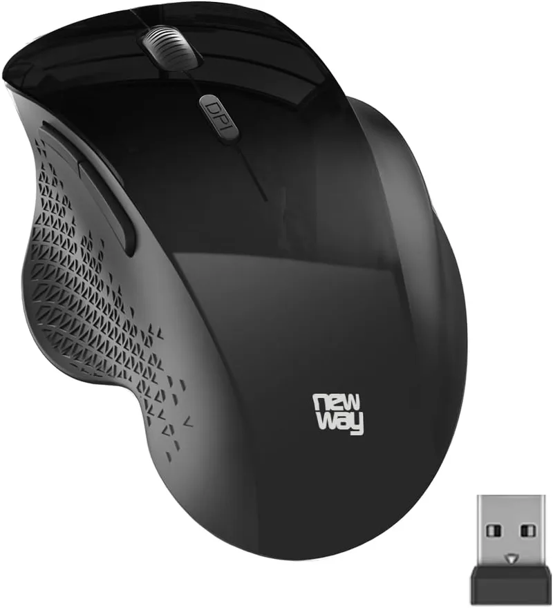 NEWWAY ▫️ NM255 - Rato sem fios WiFi de 2,4 GHz com recetor USB ergonómico - 4000 DPI - Silencioso, com redução de ruído de 95% - 6 botões - para PC, computador portátil, Mac e Linux (Preto)