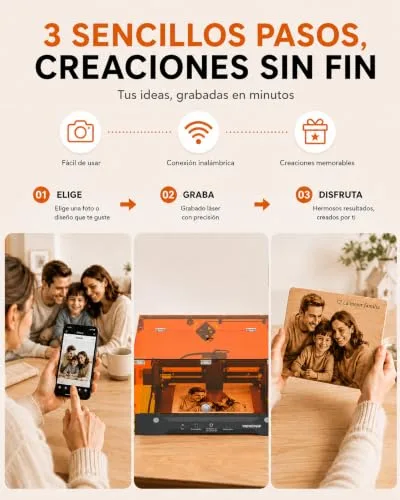 Woxcker ▫️ Gravadora a laser de 5,5 W para principiantes, projetos DIY e presentes personalizados, área de 200 × 150 mm, precisão de 0,05 mm para madeira, metal, couro e acrílico, fechada, Classe 1 4