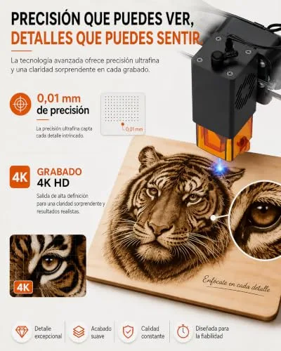 Woxcker ▫️ Gravadora a laser de 5,5 W para principiantes, projetos DIY e presentes personalizados, área de 200 × 150 mm, precisão de 0,05 mm para madeira, metal, couro e acrílico, fechada, Classe 1 5