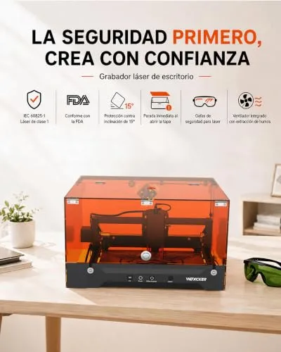 Woxcker ▫️ Gravadora a laser de 5,5 W para principiantes, projetos DIY e presentes personalizados, área de 200 × 150 mm, precisão de 0,05 mm para madeira, metal, couro e acrílico, fechada, Classe 1 6