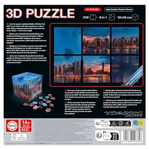 Educa ▫️ Puzzle 3D Panorama da Linha do Horizonte de Nova Iorque | O desafio do puzzle em forma de cubo com 216 peças | Estrutura: Base montável coberta por 6 puzzles de 36 peças | A partir dos 8 anos (20335) 4