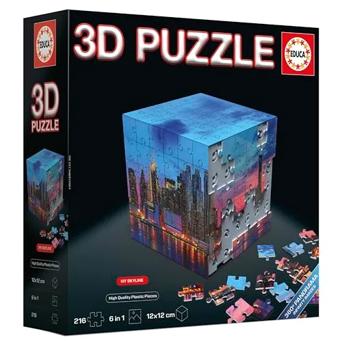 Educa ▫️ Puzzle 3D Panorama da Linha do Horizonte de Nova Iorque | O desafio do puzzle em forma de cubo com 216 peças | Estrutura: Base montável coberta por 6 puzzles de 36 peças | A partir dos 8 anos (20335) 5