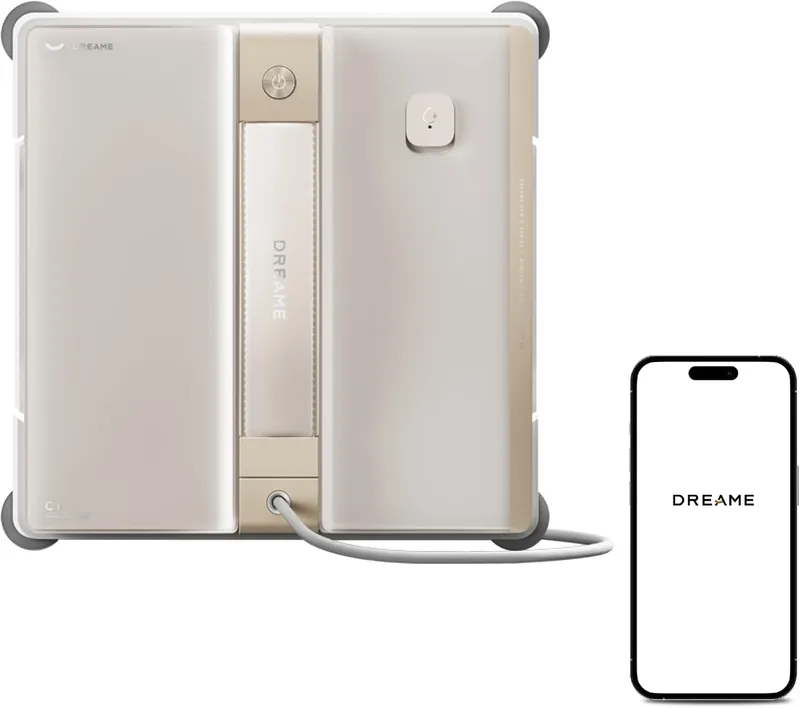 DREAME ▫️ Robô de limpeza de vidros C1, potência de sucção de 5500 Pa, proteção de segurança fiável, tecnologia CornerClean, limpeza a húmido exaustiva, planeamento integral de percursos