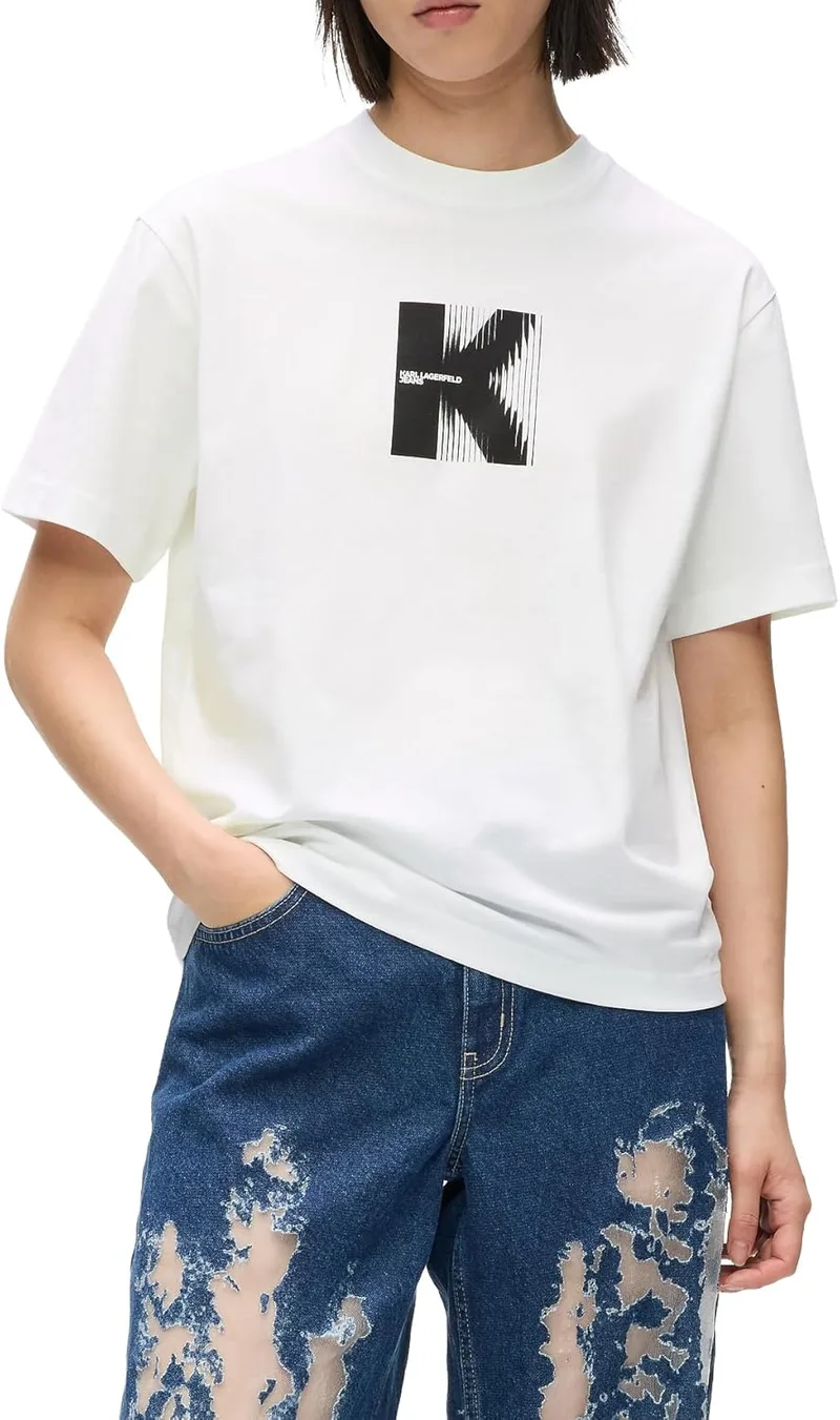 KARL LAGERFELD JEANS ▫️ Mulher, T-shirt de manga curta com logótipo K, T-Shirt de ajuste regular para mulher