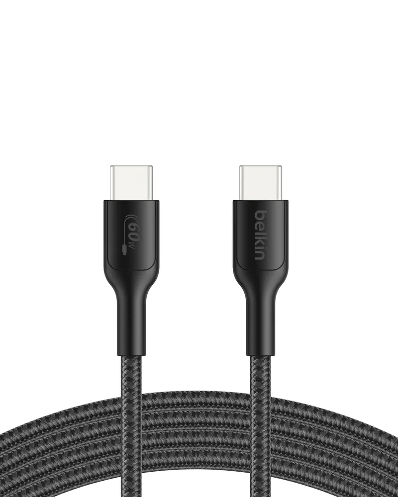 Belkin ▫️ Cabo Gaming USB-C para USB-C 2m (60W), cabo de carregamento torcido, carregamento rápido para Nintendo Swith 2, iPhone 16, iPhone 15, iPad, MacBook Air, Chromebook e Samsung Galaxy S25 Ultra - Preto