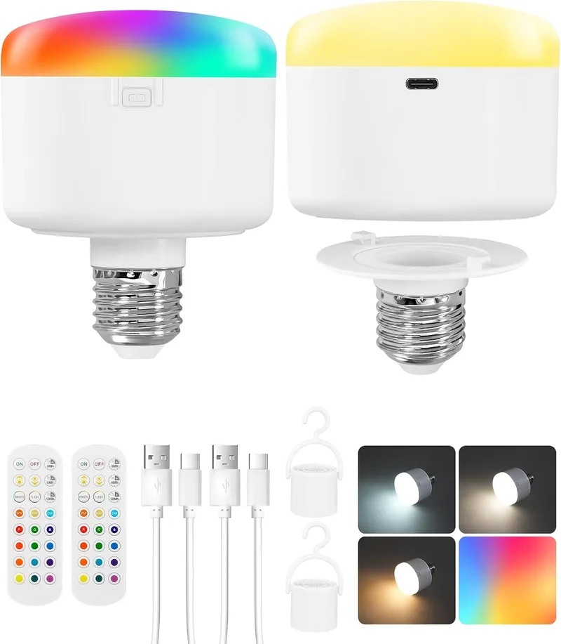 GOEBLESON ▫️ Conjunto de 2 lâmpadas recarregáveis com casquilho E27 e controlo RGB