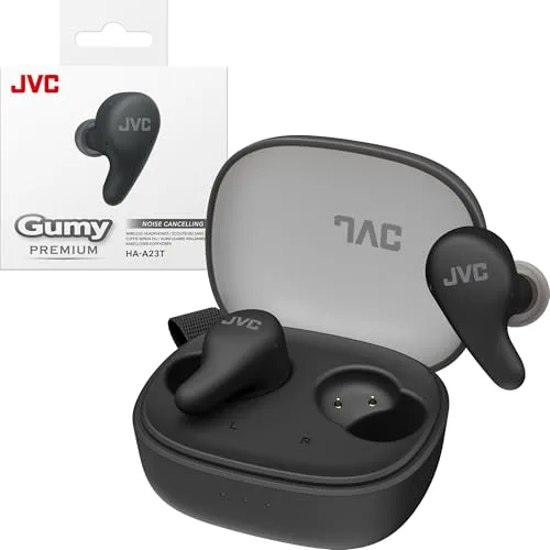 JVC ▫️ Auscultadores Bluetooth True Wireless Gumy Premium com cancelamento de ruído, Bluetooth 5.4, modo ambiente, baixa latência, 26 horas de autonomia, estojo translúcido com USB-C, preto-oliva - HA-A23T-B 6