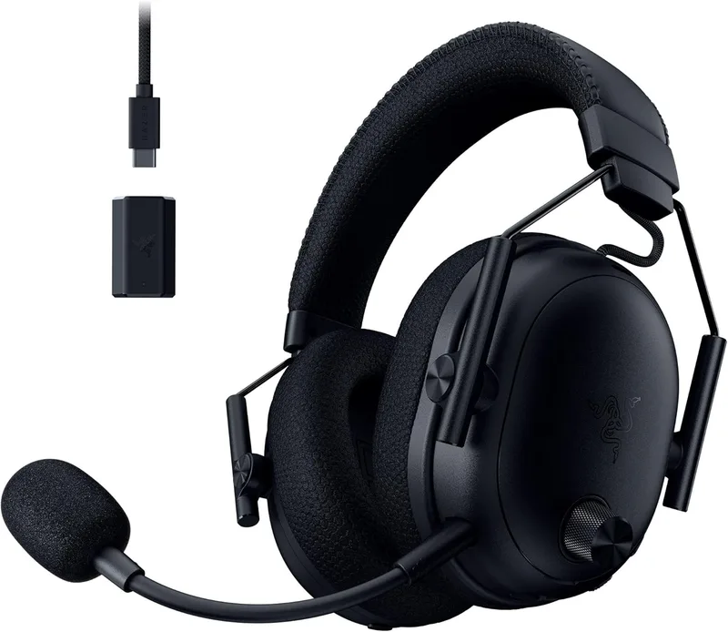 Razer BlackShark V3 Pro - Auscultadores sem fios para desporto com cancelamento ativo de ruído (ANC) - Diafragmas de 50 mm - Microfone amovível - Sem fios a 2,4 GHz e Bluetooth - FPS - PC/Mac - Preto