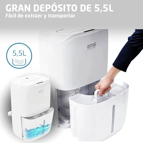 Amig ▫️ Desumidificador MIST - Capacidade de 20 L/dia - Depósito removível de 5,5 L - Controlo de humidade e temporizador - 36 x 28 x 56 cm - 270 W - Capacidade de cobertura de 160 m³/h - Silencioso: 42 dB - Secagem de roupa 2