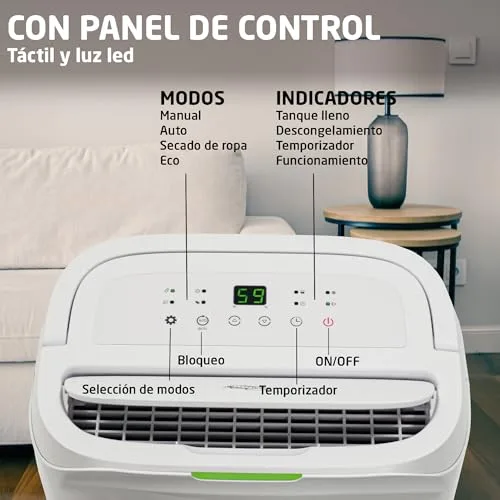 Amig ▫️ Desumidificador MIST - Capacidade de 20 L/dia - Depósito removível de 5,5 L - Controlo de humidade e temporizador - 36 x 28 x 56 cm - 270 W - Capacidade de cobertura de 160 m³/h - Silencioso: 42 dB - Secagem de roupa 4