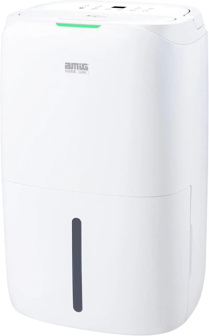 Amig ▫️ Desumidificador MIST - Capacidade de 20 L/dia - Depósito removível de 5,5 L - Controlo de humidade e temporizador - 36 x 28 x 56 cm - 270 W - Capacidade de cobertura de 160 m³/h - Silencioso: 42 dB - Secagem de roupa