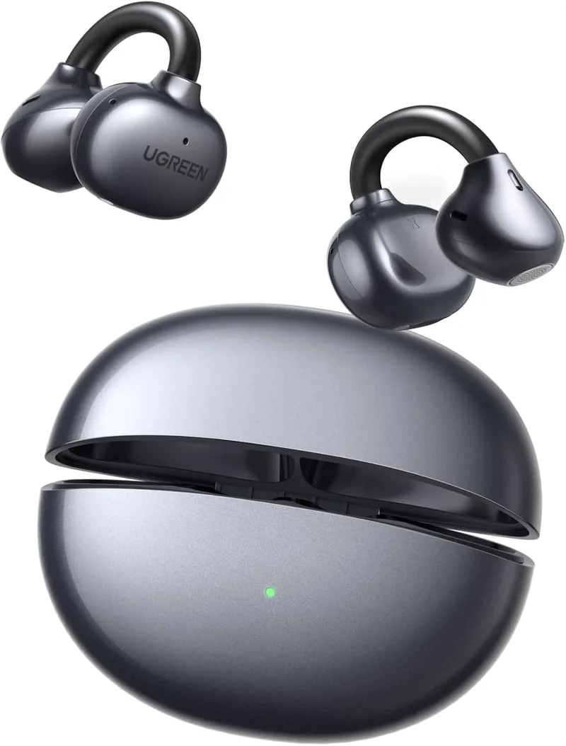 UGREEN ▫️ ClipBuds Auscultadores sem fios Bluetooth 6.0 com design aberto Redução do ruído com ENC AI 4 microfones Personalização de aplicações 30H Reprodução Carregamento rápido USB-C IPX5 à prova de água