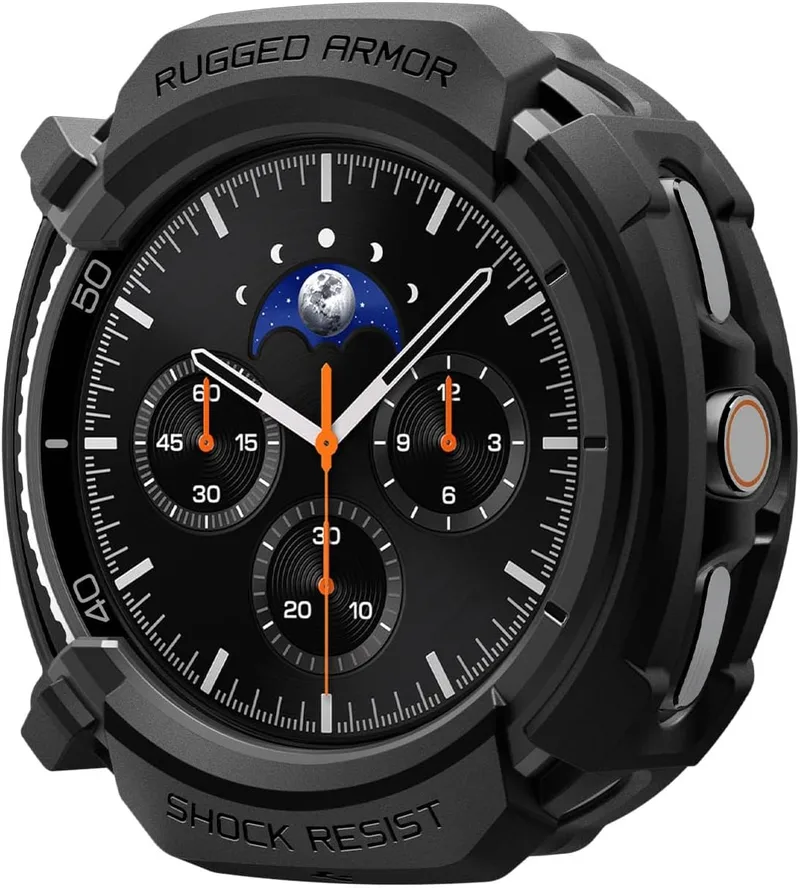 Spigen ▫️ Capa Rugged Armor compatível com o Galaxy Watch 8 Classic | Capa em TPU resistente com fibra de carbono, bordas salientes e recortes precisos para o Galaxy Watch 8 de 46 mm (2025) - Preto Mate