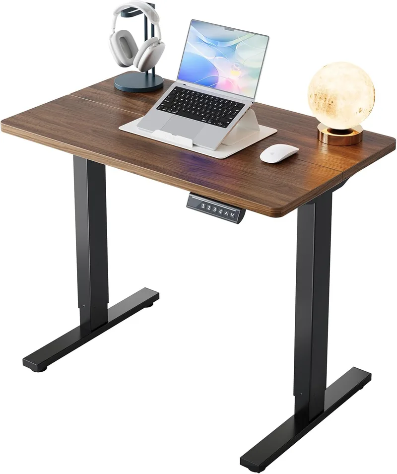 HUANUO ▫️ 80 x 48 cm Secretária elétrica com altura ajustável, 4 configurações de altura memorizáveis, secretária para trabalho em casa e computador, nogueira preta