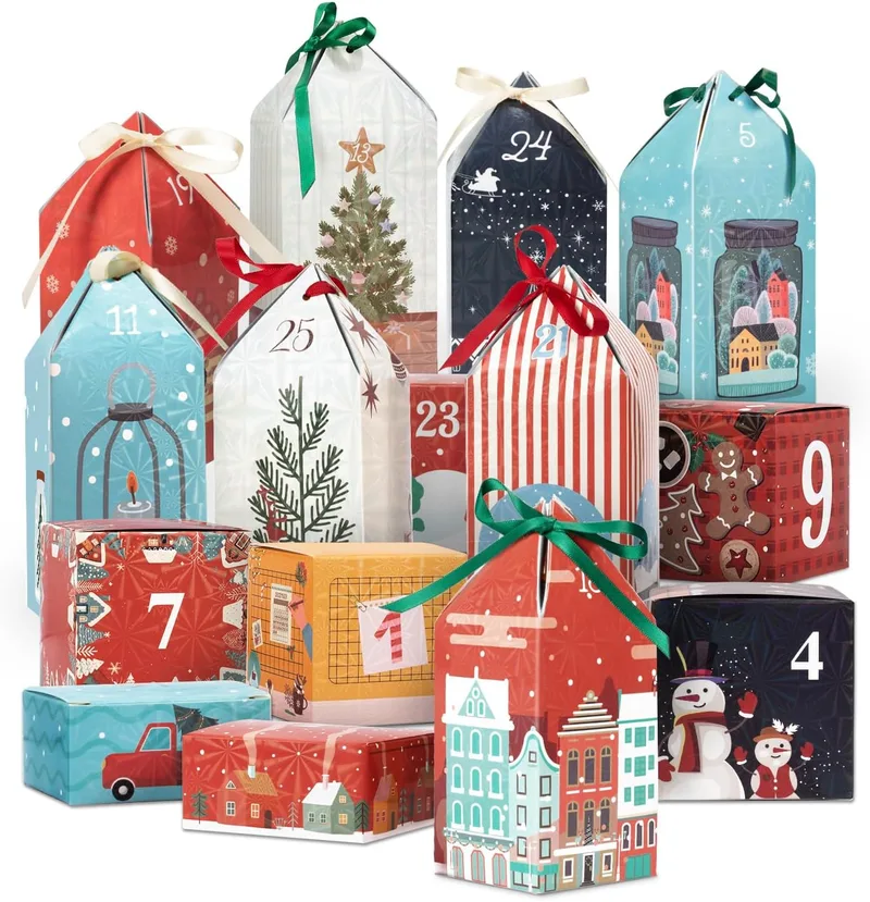 Tibomuo ▫️ Calendário do Advento com caixas para encher, 25 numeradas. Calendário do Advento de Natal. Cria o teu Calendário do Advento de 2025 com caixas de presente para meninos, meninas e amigos (25 casinhas e caixas)