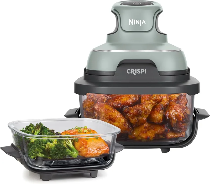 Ninja ▫️ Fritadeira de ar portátil CRISPi, 3,8 l, 4 em 1, para fritar, grelhar, manter quente e gratinar, compacta, inclui 2 recipientes de vidro amovíveis e tampas