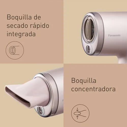 Panasonic ▫️ EH-NA7M-P825 Nanoe Secador de cabelo para um cabelo brilhante, design dobrável, secagem rápida, bocal concentrador, 1600 W, rosa 5