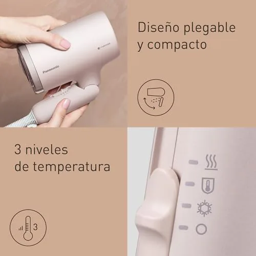 Panasonic ▫️ EH-NA7M-P825 Nanoe Secador de cabelo para um cabelo brilhante, design dobrável, secagem rápida, bocal concentrador, 1600 W, rosa 6