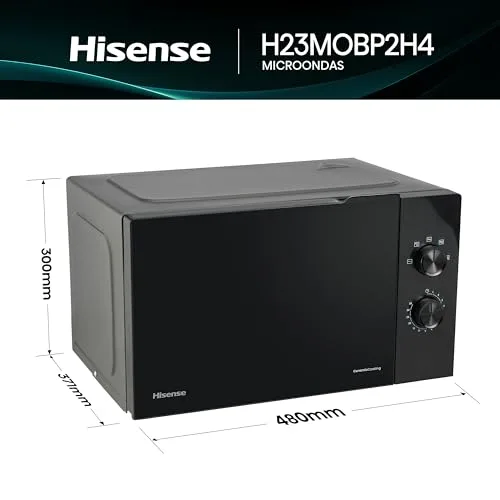 Hisense ▫️ H23MOBP2H4 - Micro-ondas de 23 litros, 800 W de potência, botões mecânicos giratórios, abertura Smart Tab, limpeza fácil graças ao revestimento interior cerâmico, cor preta 2