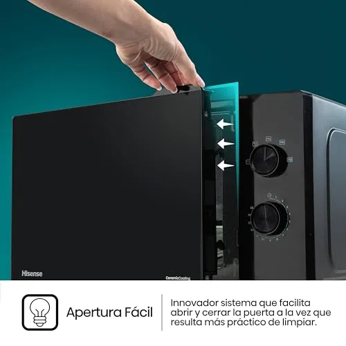 Hisense ▫️ H23MOBP2H4 - Micro-ondas de 23 litros, 800 W de potência, botões mecânicos giratórios, abertura Smart Tab, limpeza fácil graças ao revestimento interior cerâmico, cor preta 6