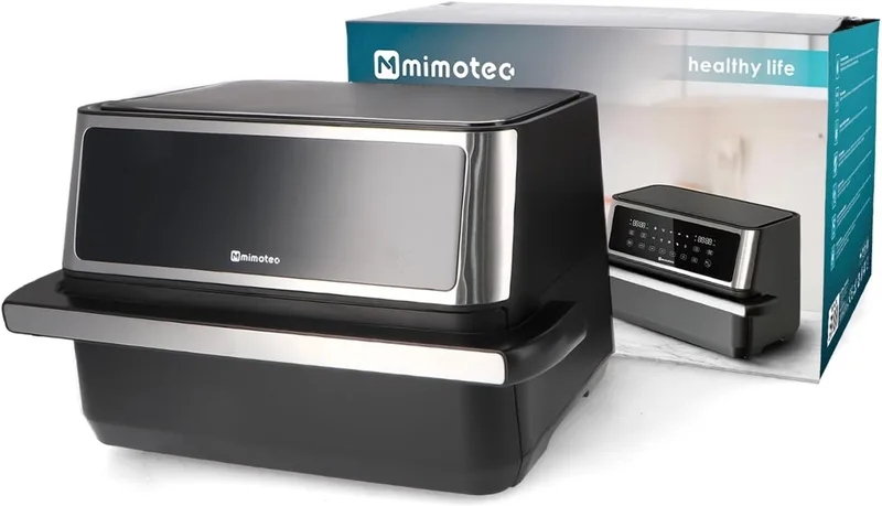 M mimotec ▫️ Fritadeira de Ar Quente Double Touch 11 L (5,5 + 5,5 L) Fritadeira de ar quente dupla sem óleo, 2850 W, 10 menus, ecrã tátil, temporizador regulável de 60 min, 80-200 °C, cozinha fácil e saudável
