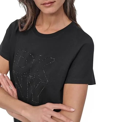 DKNY ▫️ Camisola de gola redonda com padrão gráfico em contornos e strass sobrepostos para mulher 2