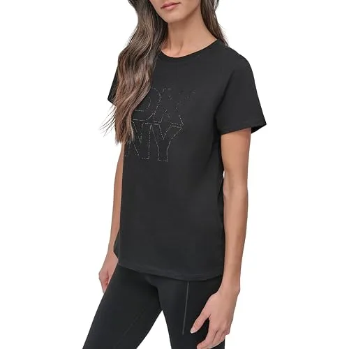 DKNY ▫️ Camisola de gola redonda com padrão gráfico em contornos e strass sobrepostos para mulher 4