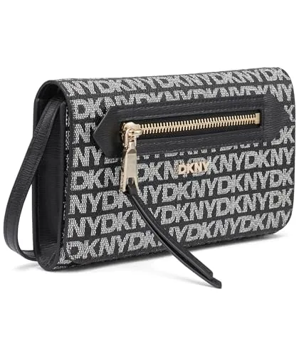 DKNY ▫️ Bryant Ave - Mala a tiracolo para mulher, com logótipo, preta e preta 3