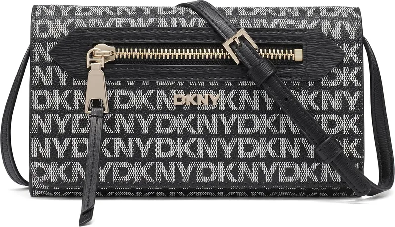 DKNY ▫️ Bryant Ave - Mala a tiracolo para mulher, com logótipo, preta e preta