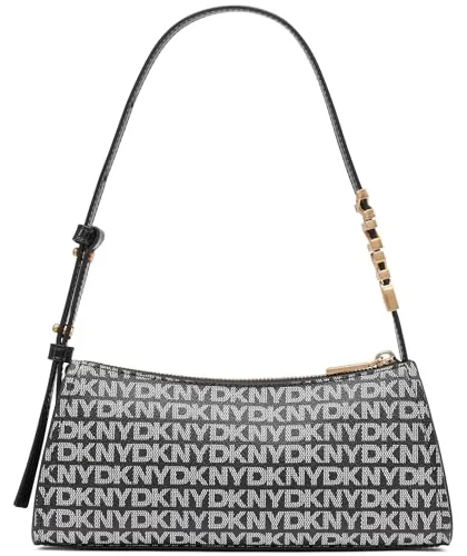 DKNY ▫️ Mala de ombro Avril Top Zip, mala de ombro para mulher, logótipo preto e preta 3