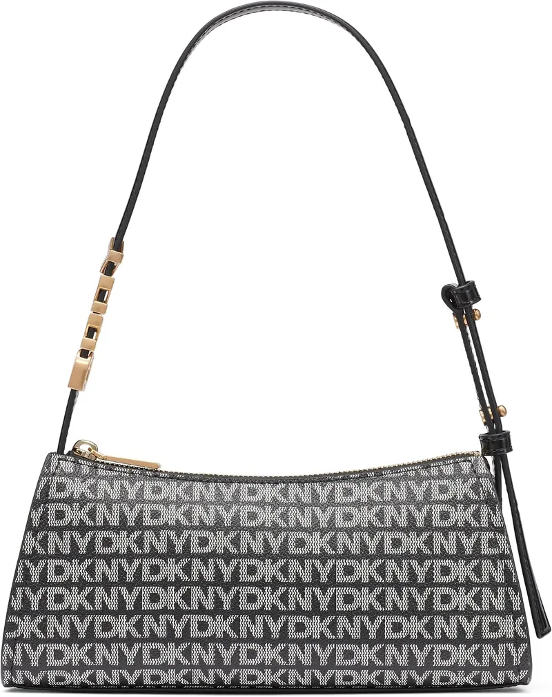 DKNY ▫️ Mala de ombro Avril Top Zip, mala de ombro para mulher, logótipo preto e preta