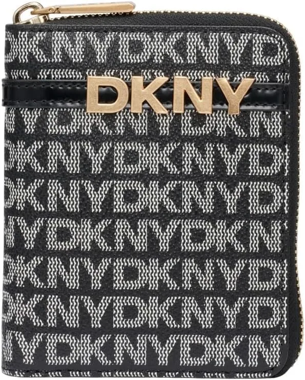 DKNY ▫️ Carteira Avril Small Zip Alrededor para Mulher, com logótipo em preto e preto, tamanho pequeno