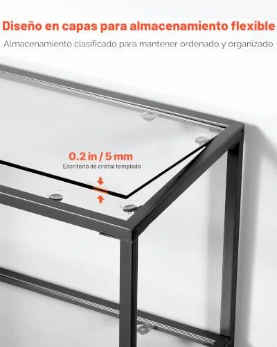 VEVOR ▫️ Mesa de apoio em vidro com 3 níveis, 100 x 30 x 72,9 cm. Mesa auxiliar retangular para sofá com tampo em vidro temperado e pés em ferro, para sala de estar, corredor, entrada e hall de entrada, na cor preta 5