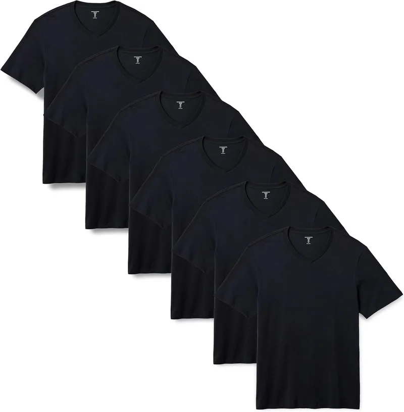 Amazon Essentials ▫️ Camiseta de manga curta com gola redonda e corte reto para homem, embalagem de 6