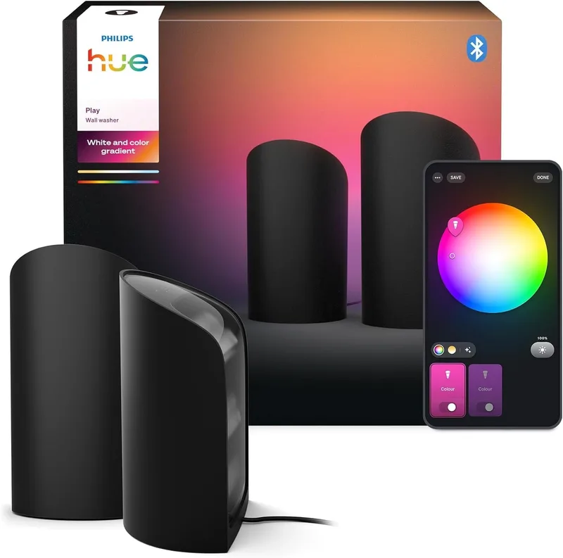 Philips Hue ▫️ Projetor de parede inteligente Play, luz preta, branca e colorida com tecnologia ColorCast, compatível com Bluetooth, controlo por voz com Alexa, Apple Home e Google Assistant, embalagem com 2 unidades