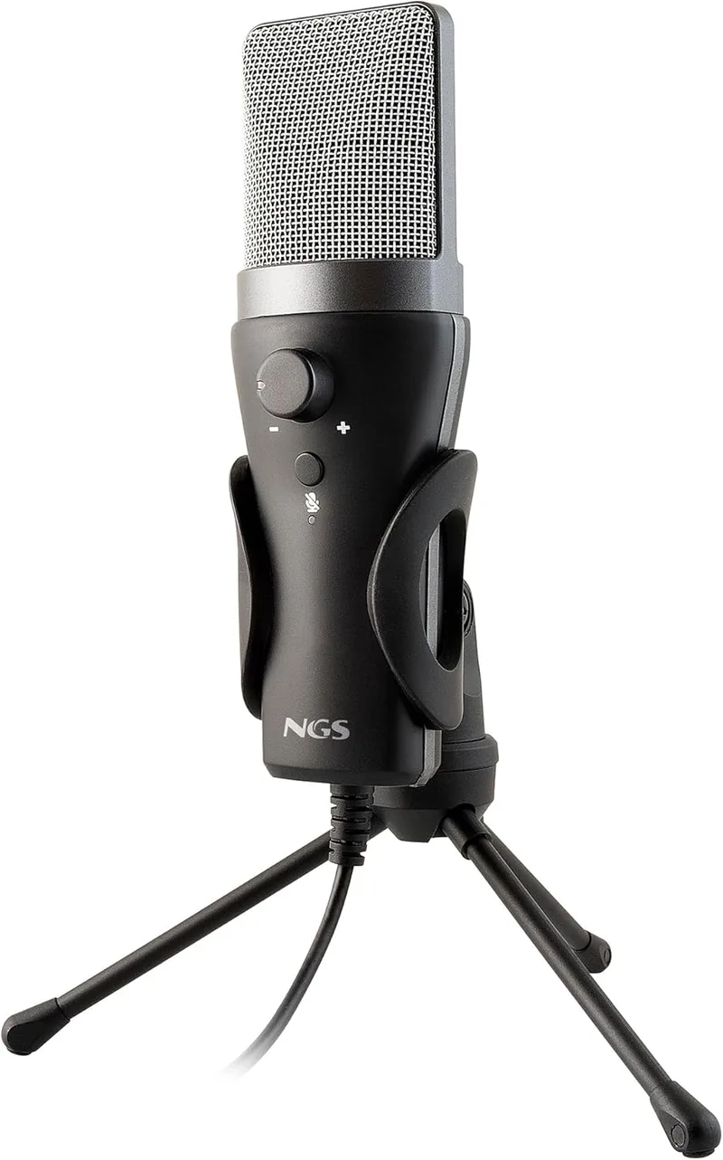 NGS ▫️ MS120 USB - Microfone Cardioide USB para Streaming, Podcast e Jogos, Monitorização sem Latência, Controlo de Volume, Botão Mudo, Plug & Play, para PC, PS4, PS5, Suporte Antiderrapante