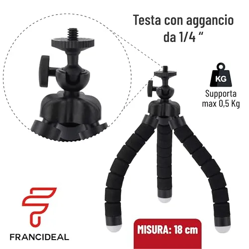 Generico ▫️ Francideal – Tripé flexível de 18 cm para smartphones e câmaras – Tripé de mesa portátil com pernas em forma de polvo, cabeça giratória a 360°, clipe universal – Suporte compacto e leve 2