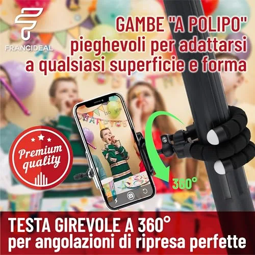 Generico ▫️ Francideal – Tripé flexível de 18 cm para smartphones e câmaras – Tripé de mesa portátil com pernas em forma de polvo, cabeça giratória a 360°, clipe universal – Suporte compacto e leve 4