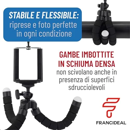 Generico ▫️ Francideal – Tripé flexível de 18 cm para smartphones e câmaras – Tripé de mesa portátil com pernas em forma de polvo, cabeça giratória a 360°, clipe universal – Suporte compacto e leve 5
