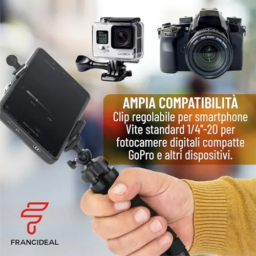 Generico ▫️ Francideal – Tripé flexível de 18 cm para smartphones e câmaras – Tripé de mesa portátil com pernas em forma de polvo, cabeça giratória a 360°, clipe universal – Suporte compacto e leve 6