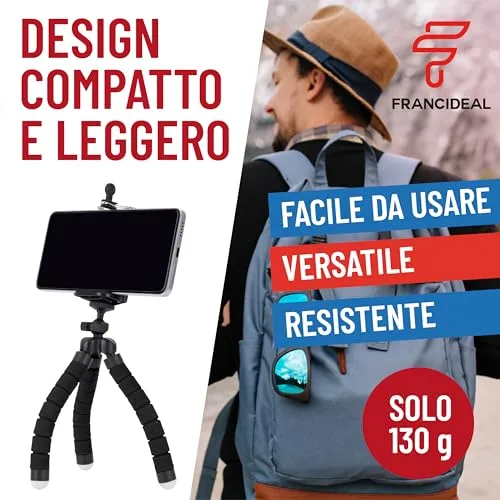 Generico ▫️ Francideal – Tripé flexível de 18 cm para smartphones e câmaras – Tripé de mesa portátil com pernas em forma de polvo, cabeça giratória a 360°, clipe universal – Suporte compacto e leve 7