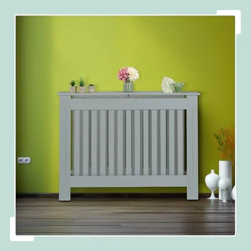 Relaxdays ▫️ Cobertura para radiador, design rústico, 83 x 112 x 19 cm, para radiadores antigos, cobertura para radiador, MDF, cinzento 2