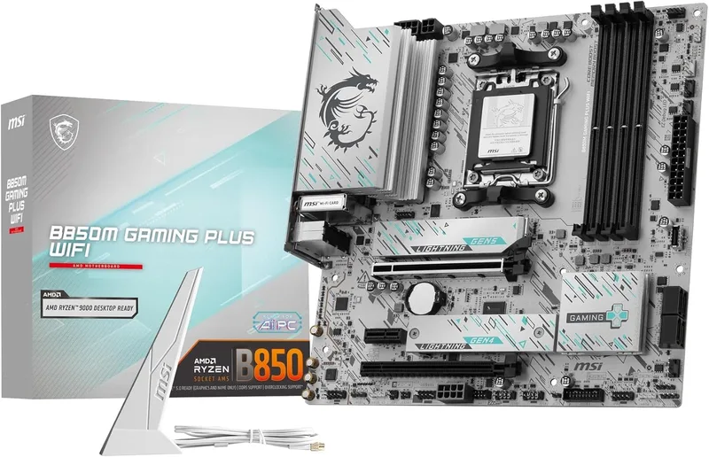 MSI ▫️ B850M Gaming Plus WiFi Motherboard, mATX - Suporta processadores AMD Ryzen 9000/8000 / 7000, AM5 - Memória DDR5 Boost 8200+ MT/s (OC), PCIe 5.0 x16 e 4.0 x4, M.2 Gen5, Wi-Fi 7, LAN 5G