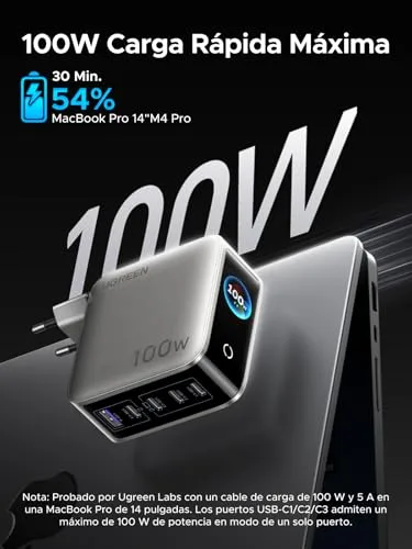 UGREEN ▫️ Nexode Pro Carregador USB-C de 100 W com carregamento rápido e ecrã TFT 5