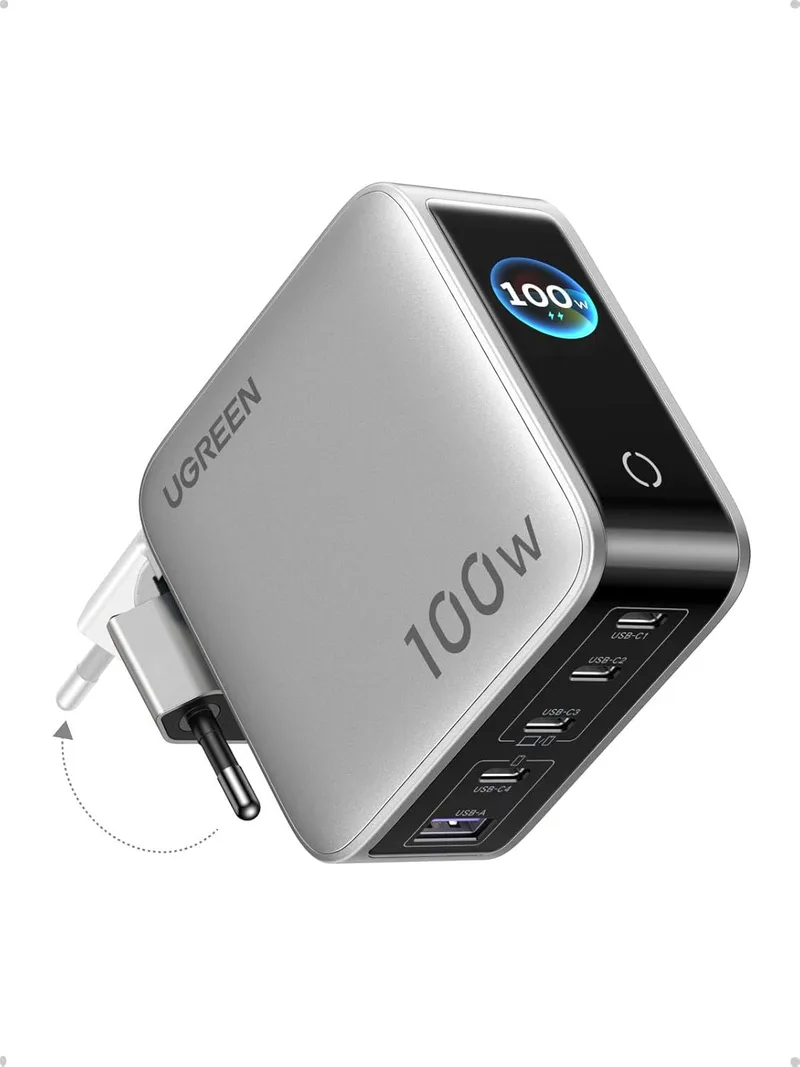 UGREEN ▫️ Nexode Pro Carregador USB-C de 100 W com carregamento rápido e ecrã TFT