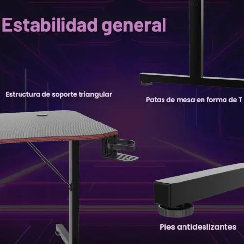 JUMMICO ▫️ Mesa de jogos 180 × 60 cm, secretária de jogos ergonómica em fibra de carbono 4